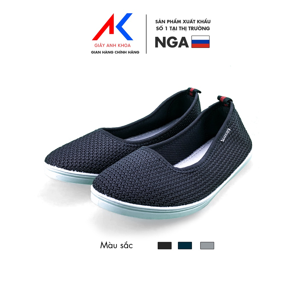 Giày lười nữ không dây, giày slip on nữ cá tính chất liệu vải dệt Knit thoáng mát ANH KHOA 85LEN