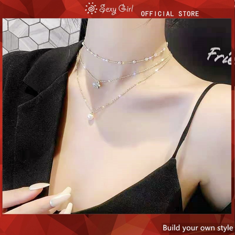 Vòng cổ Sợi Xích Phối Ngọc Trai Thời Trang Quyến Rũ Cao Cấp Cho Nữ