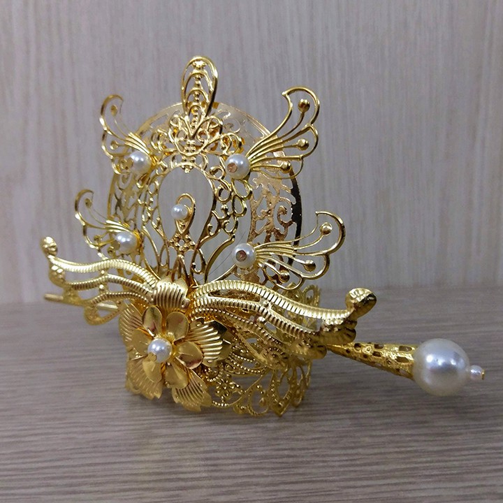 Kim quan họa tiết hoa kêt hợp cánh chim cách điệu cosplay nhân vật cổ trang