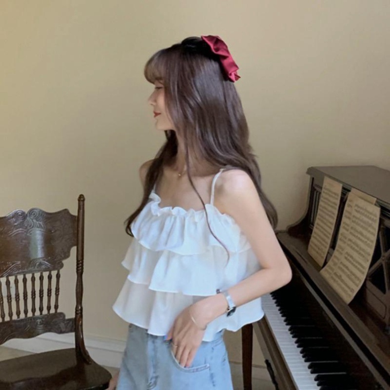 áo 2 dây bánh bèo 3 tầng xòe bồng chất đũi lụa đẹp đi biển mặc nhà cực xinh A10 nội y xanh babydoll bánh bèo mầu trắng đ