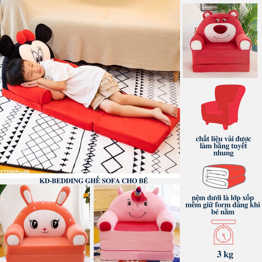 Ghế sofa 3 tầng cho bé, ghế lười bông đáng yêu hình thú ngộ nghĩnh KD BEDDING kích thước 50cm x 120cm