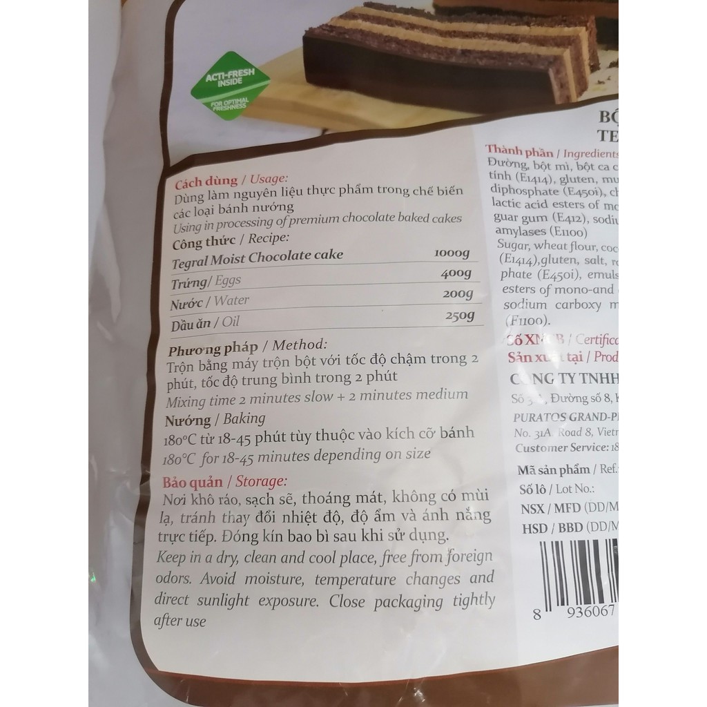 [TÚI LỚN 5 Kg – CHOCOLATE] BỘT TRỘN SẴN LÀM BÁNH [VN] PURATOS Tegral Moist Chocolate Cake