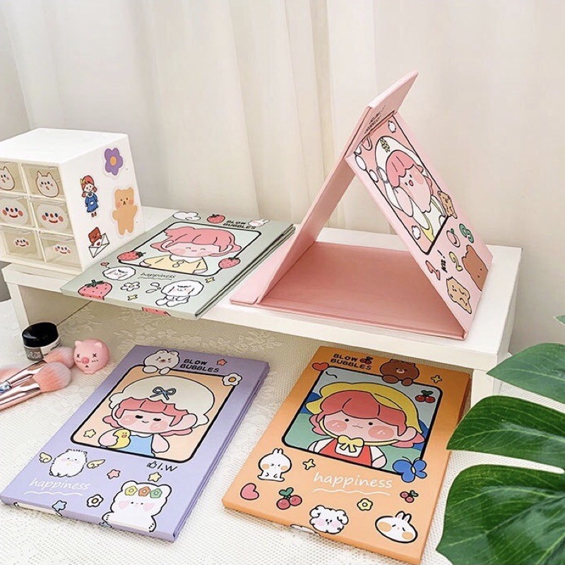 Gương gập khung bìa cứng để bàn - 15x18cm - chủ đề Cô gái đáng yêu