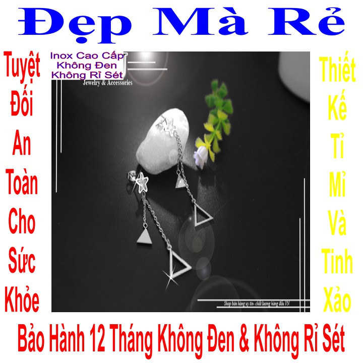 Bông tai màu vàng đẹp cho nữ kiểu ngôi sao tòn ten 2 hình tam giác đặc & rỗng - Cam kết 1 đổi 1 nếu hoen, gỉ sét