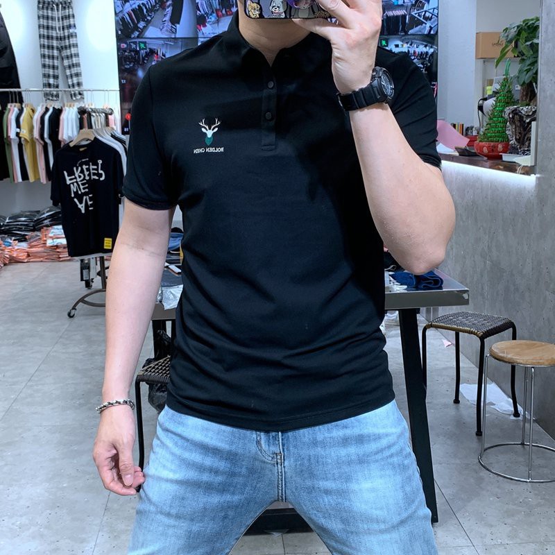 Áo thun nam cổ bẻ ngắn tay THÊU ĐẦU HƯƠU vải cá sấu siêu đẹp full size | BigBuy360 - bigbuy360.vn