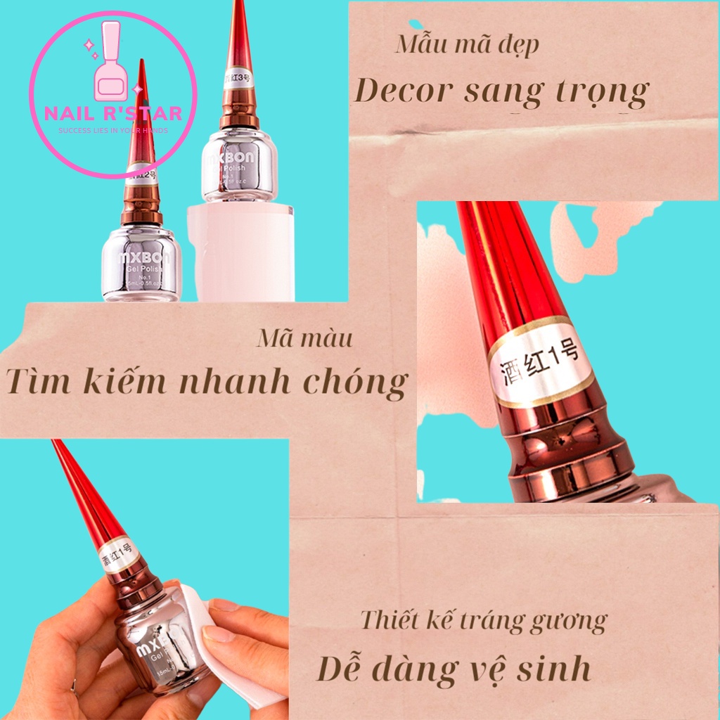 Sơn gel Mxbon chính hãng tone đỏ 6 màu tôn da, chất gel đậm đặc lên chuẩn màu  NAIL R’STAR