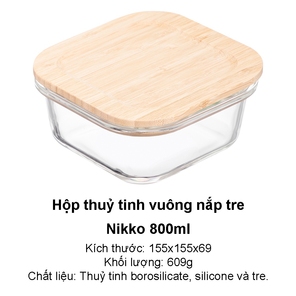 Hộp thủy tinh nắp tre hộp đựng thực phẩm Nikko Inochi