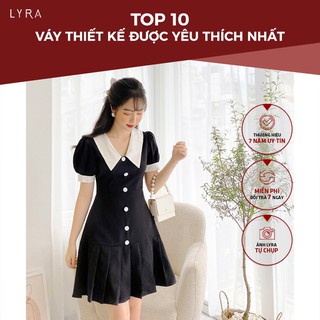 Váy nữ cổ thủy thủ thiết kế by LYRA, đầm vải hàn cao cấp đính cúc dáng xòe tay bồng nữ tính, ngọt ngào-LXYTVD101