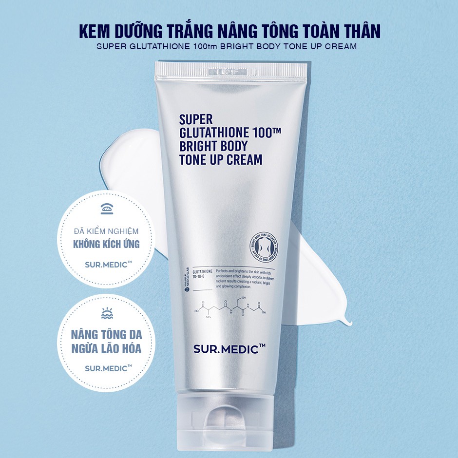 Kem Nâng Tone Da Toàn Thân Super Glutathione 100TM Bright Body Tone Up Cream 150ml - Từ Hảo