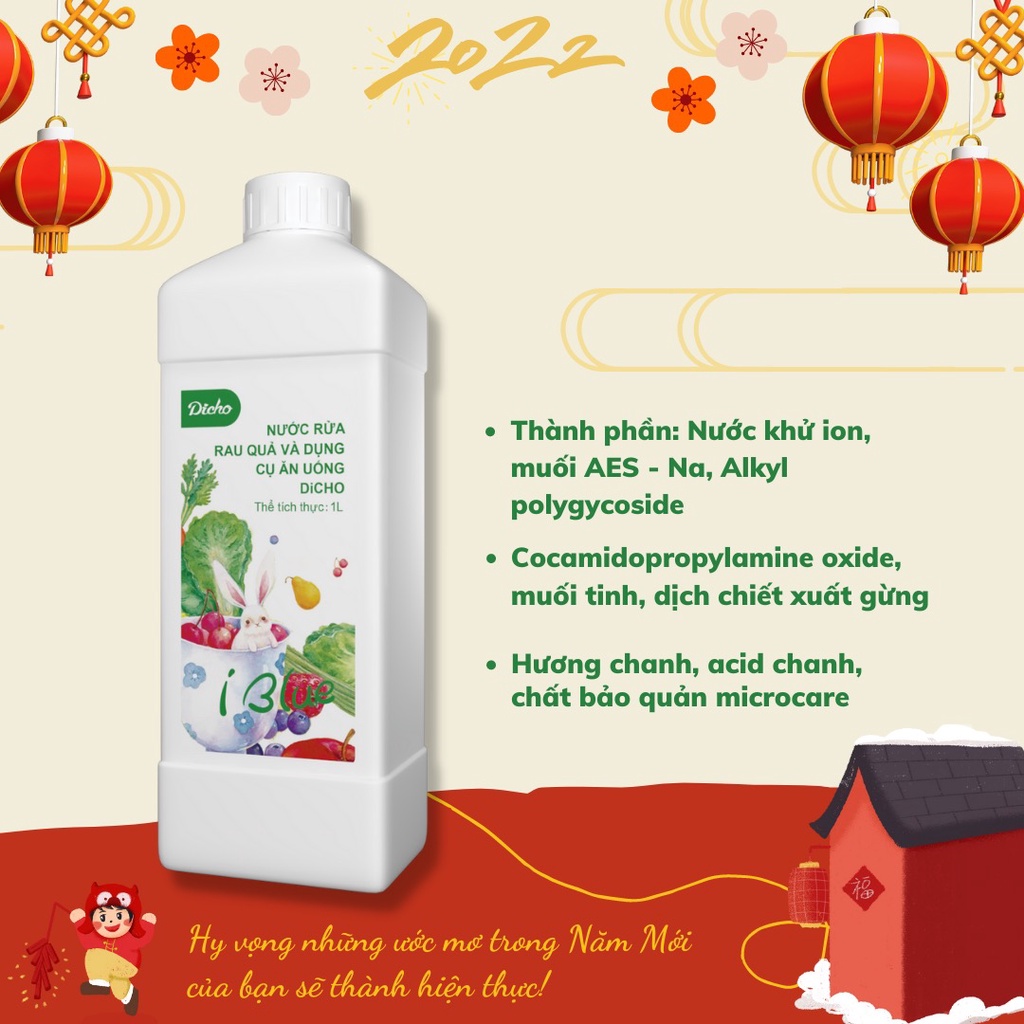 Nước rửa rau quả và dụng cụ ăn uống DiCHO Tiens Thiên Sư giúp làm sạch rau củ và bát đũa