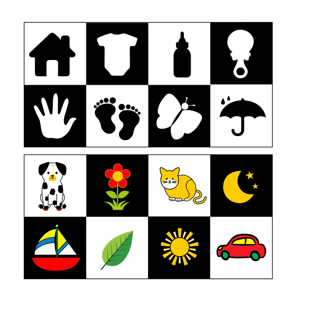 Thẻ kích thích thị giác cho trẻ sơ sinh TONYKIDS chất liệu decal dán tường bộ 8 thẻ