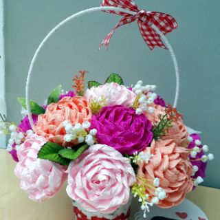 Giỏ hoa giấy nhún handmade (15 bông)