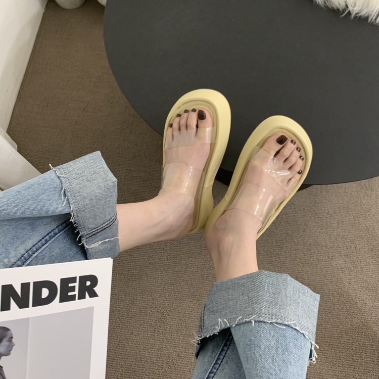 Dép Sandal Hở Ngón Mũi Tròn Quai Trong Suốt Màu Trơn Thoải Mái Thời Trang