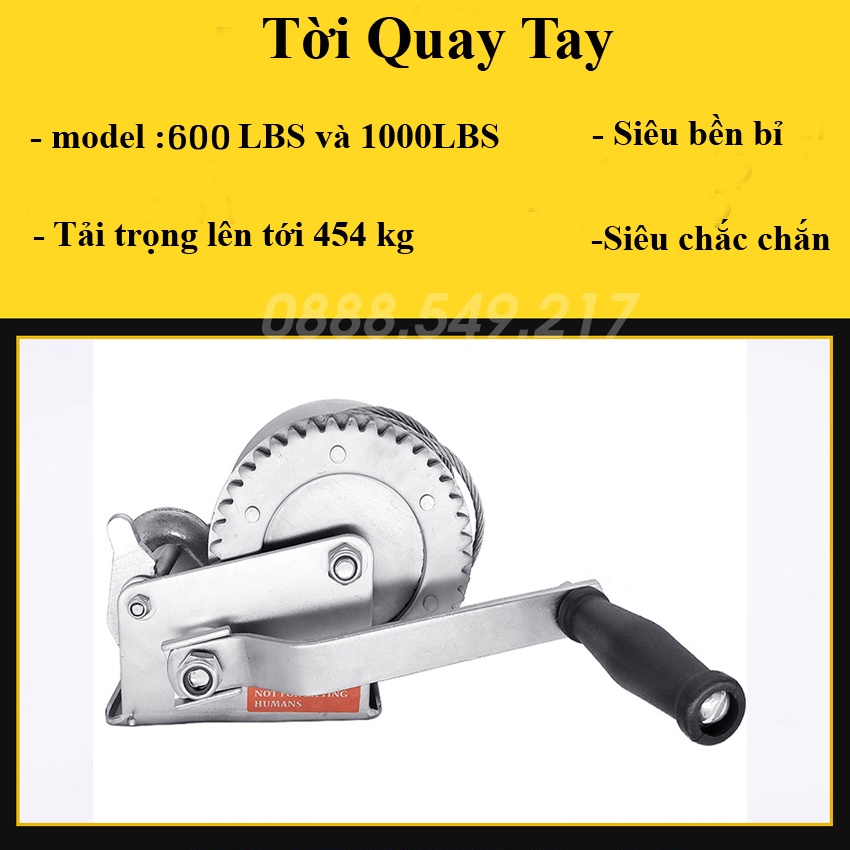 Tời Quay Tay Siêu Khỏe Thép Đặc Không Rỉ Tặng Kèm Móc Và 8m Dây Loại Lớn Đủ Phân Loại 600 - 1000 LBS Tải Trọng Lên Tới 4