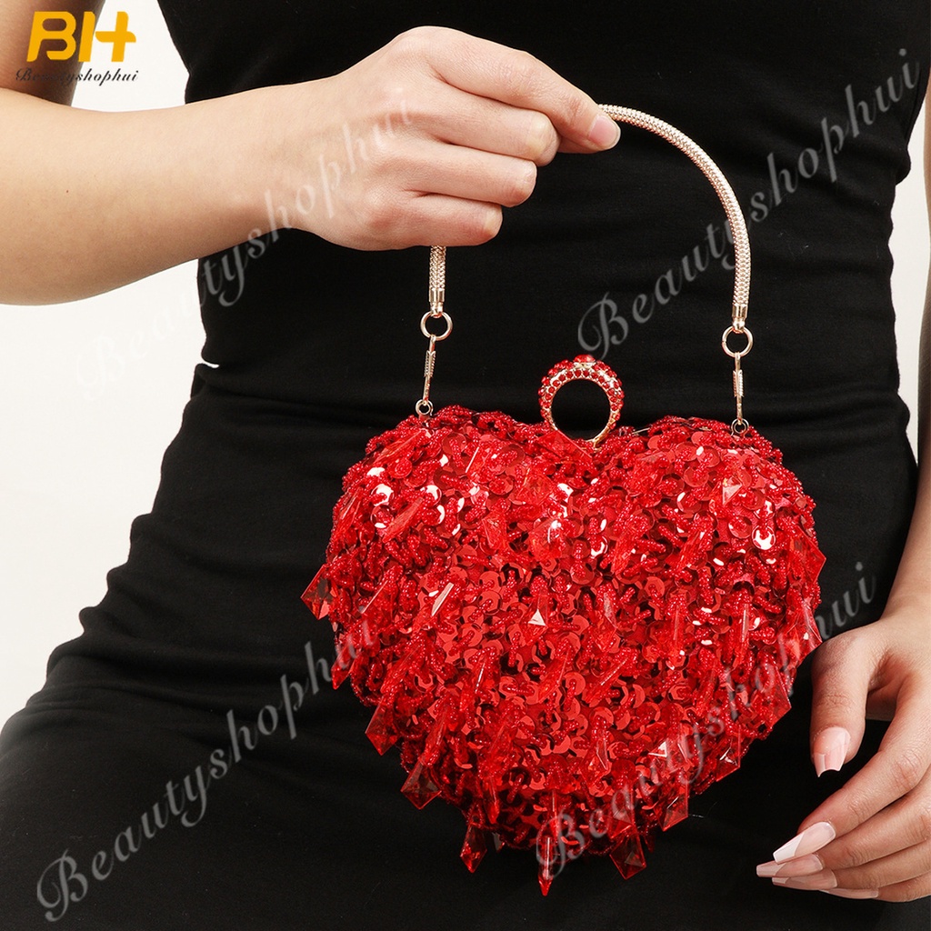 Ví Cầm Tay Thêu Họa Tiết Trái Tim Đính Hạt 2022 Thời Trang Dự Tiệc Cho Nữ
