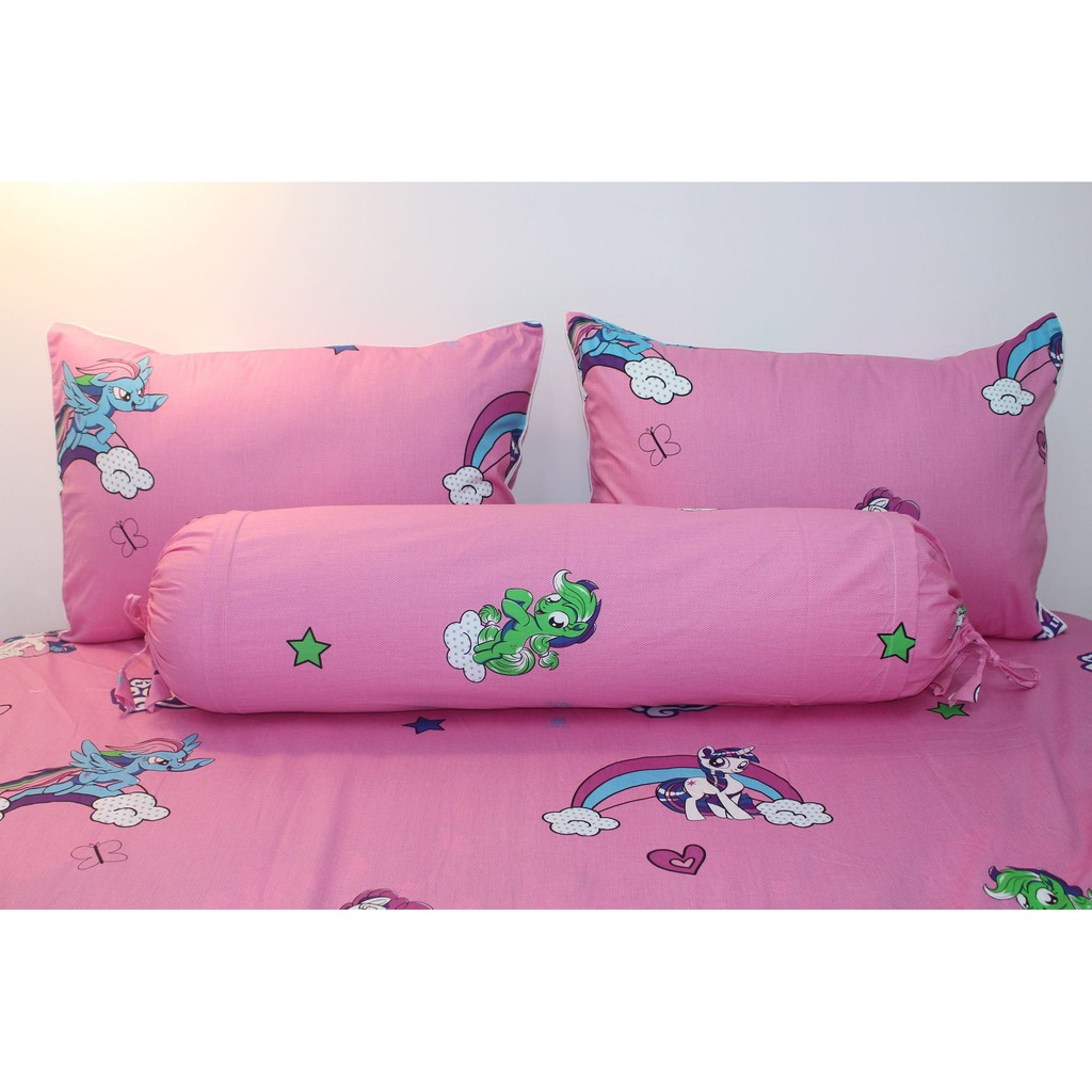 BỘ GA GỐI 4 MÓN NGỰA LITTLE PONY MÀU HỒNG COTTON 100% (GA GIƯỜNG + 1 VỎ GỐI ÔM + 2 VỎ GỐI NẰM)