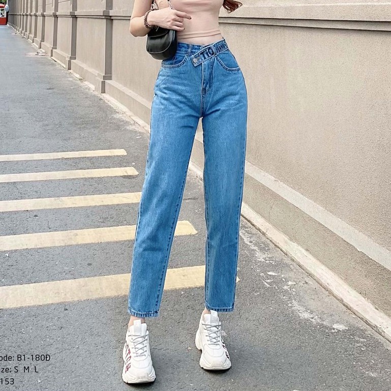 Quần jean nữ lưng cao Kpboutique mã B1-180Đ màu xanh nhạt, hình shop chụp 100%, cam kết đổi trả nếu không hài lòng