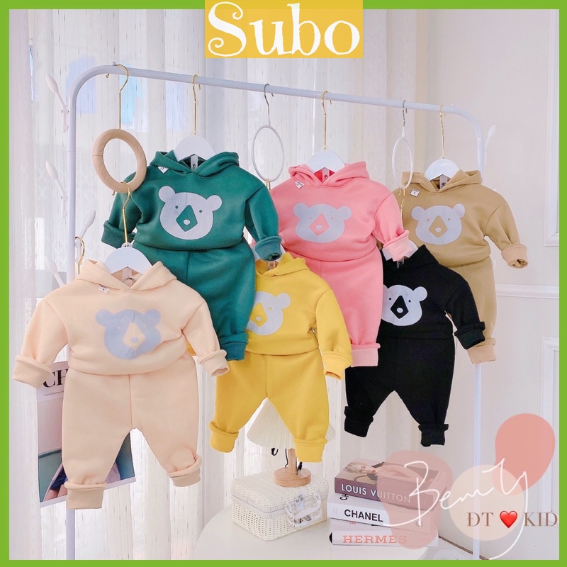 Bộ quần áo cho bé chất nỏ bông mềm mại in hình gấu đáng yêu_ Bộ đồ dài tay bé trai bé gái từ 8- 18 kg