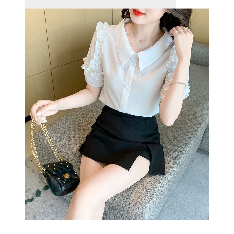 Áo Sơ Mi chiffon Tay Ngắn Cổ Gập Thời Trang Mùa Hè Mới Cho Nữ