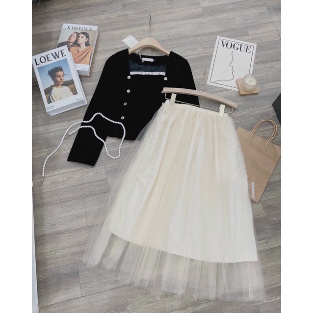 ❄SET ÁO DẠ MIX CHÂN VÁY LƯỚI SIÊU HOT💘�☘