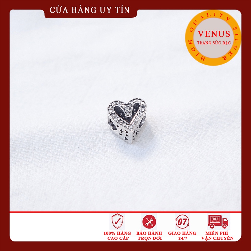 [Charm bạc 925 cao cấp] Charm bạc trái tim 1 viền đá liền- Mã sản phẩm VENUST1V