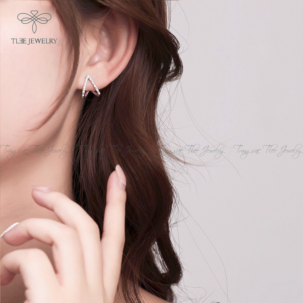 Khuyên tai bạc nữ TLEE chữ V ngược nạm đá sang trọng NCJ B0188