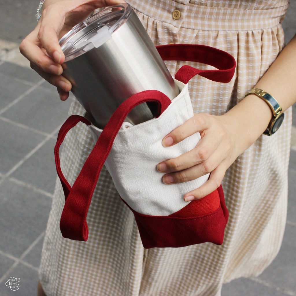 Túi vải 3 màu đựng bình nước màu Đỏ/ Túi bảo vệ môi trường đựng bình giữ nhiệt/ ly giữ nhiệt/ unisex
