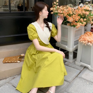 Váy đầm dự tiệc cổ trắng cách điệu nhiều màu dáng dài thanh lịch phong cách Hàn Quốc