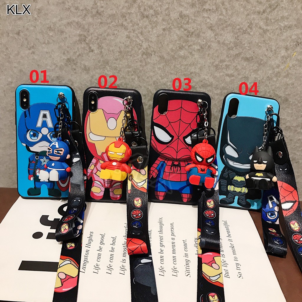 Ốp Điện Thoại Dẻo Họa Tiết Iron Man Batman Kèm Dây Đeo Cho Samsung Galaxy Note 10 Pro A30s A10s S7 Edge S8 S9 S10 Plus S10e