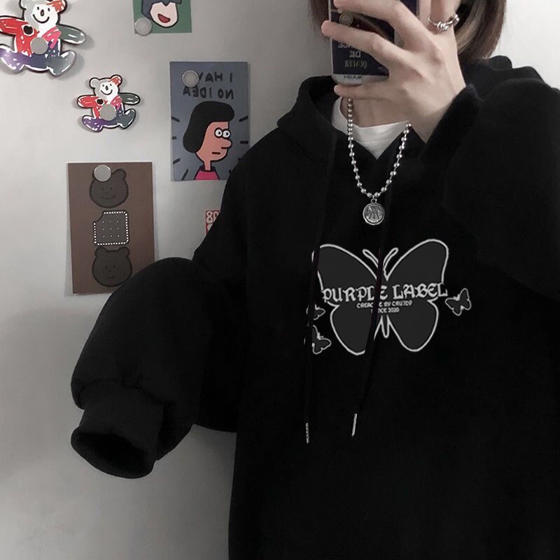 Áo Khoác Hoodie Tay Dài Vải Nhung Dày Dáng Rộng Phong Cách Hàn Quốc Thời Trang Mùa Đông 2022