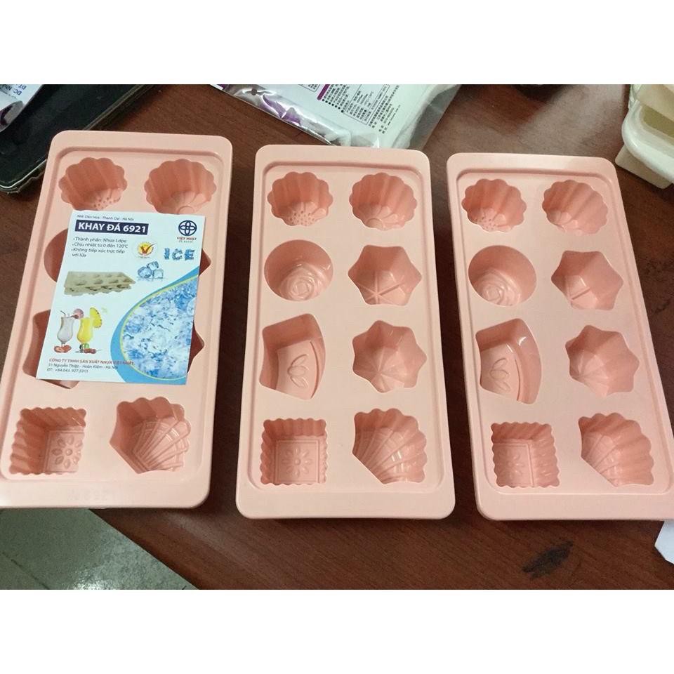 Set 3 Khay Đá, Khuôn Thạch 8 Viên Nhựa Dẻo Việt Nhật, Khay Làm Thạch Rau Câu, CHè Khúc Bạch Hình Bông Hoa