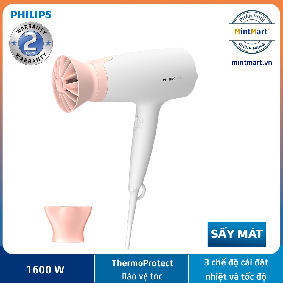 Máy sấy tóc Philips BHD300/10 - Công suất 1600w, 3 chế độ sấy linh hoạt bảo vệ tóc - Hàng chính hãng