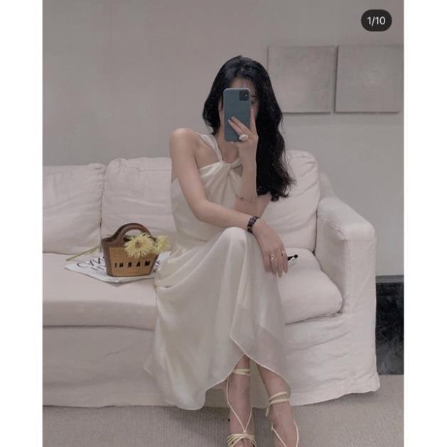 Váy đầm nữ midi dáng xòe cổ yếm hở vai thiết kế trẻ trung nhẹ nhàng cho nữ