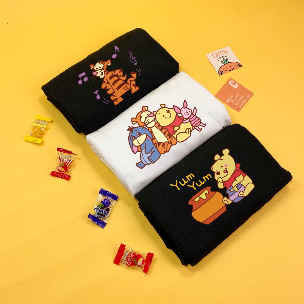 Áo thun Unisex hoạt hình GẤU POOH vải cotton oversize tay lỡ form rộng
