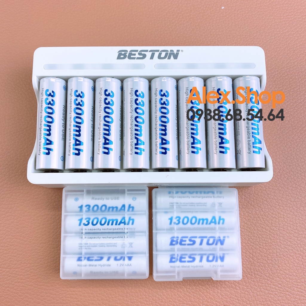 [Sạc C9010]  Bộ Pin Sạc BESTON AA/AAA 3300/3000/1200/1300mAh Pin Sạc Hoặc Kèm Sạc 8 cổng C9010 2021