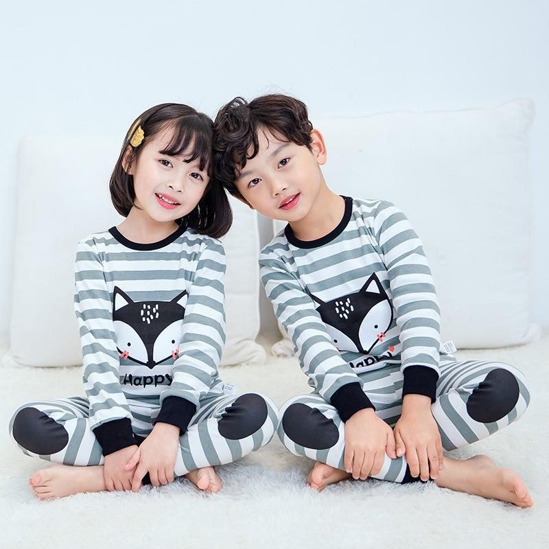 Bộ thu đông trẻ em kẻ xọc bo gấu bé trai bé gái in hình CÁO dễ thương Yume Kids thời trang trẻ em