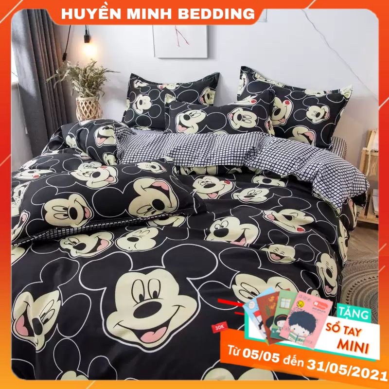 Bộ Chăn Ga Gối Chuột Mickey Polly Cotton Cao Cấp - Bộ Chăn Ga Gối Đệm 5 Món