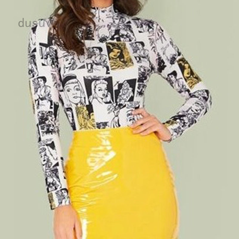 Bộ áo liền quần tay dài cổ cao in họa tiết phong cách cổ điển thời trang cho nữ