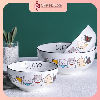 Bát Tô Sứ Họa Tiết Mèo Siêu Rẻ Dễ Thương Trang Trí Mâm Cơm Gia Đình Nephouse NH286