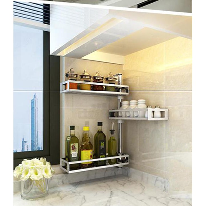 Giá Gia Vị Nhà Bếp Xoay 180 Độ chất liệu INOX 304 sáng bóng, Kệ để đồ phòng tắm thiết kế 2 tầng, 3 tầng tiện lợi - GX304