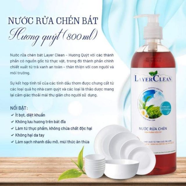  Nước rửa bát hữu cơ Layerclean hương quýt 800ml