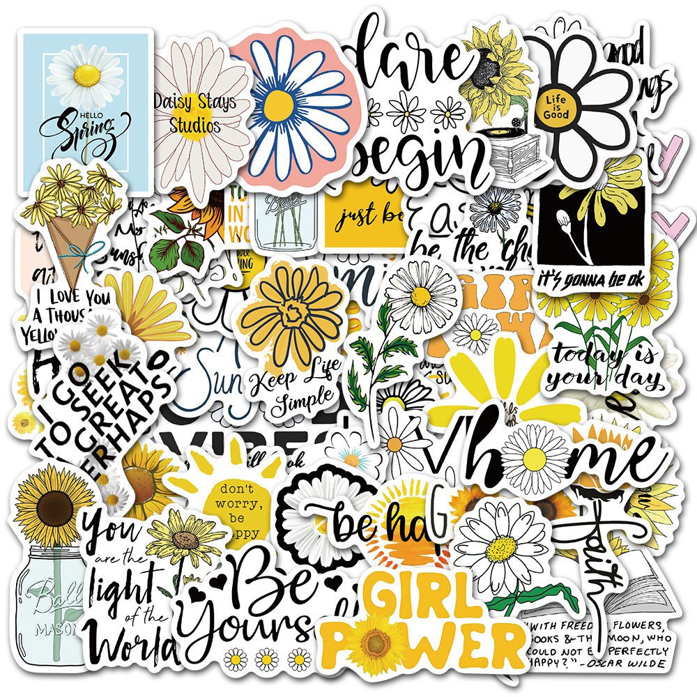 Sticker chống thấm nước Hoa cúc 50 chiếc dán nón bảo hiểm, laptop, vật dụng,…