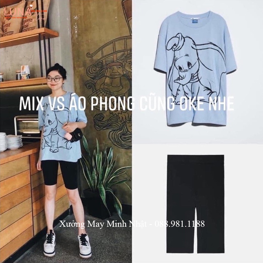 Quần legging đùi ngố nâng mông vải co giãn 4 chiều dáng quần biker lửng đồ mặc nhà dáng ôm bó lưng thun tập gym yoga