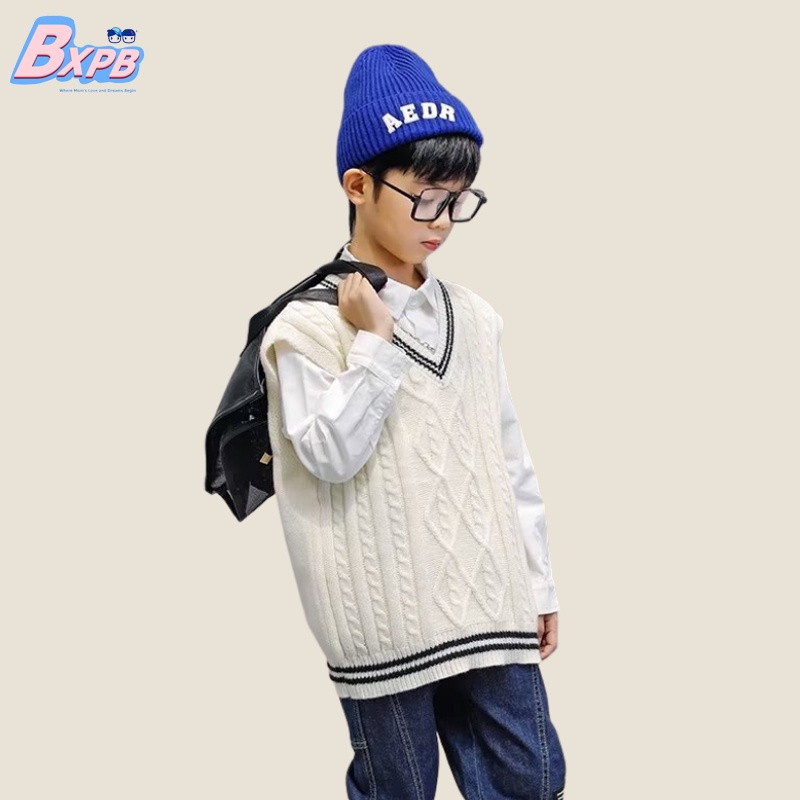 Áo sweater BXPB không tay phong cách thời trang thu đông Hàn Quốc cho bé 3-15 tuổi tùy chọn màu sắc