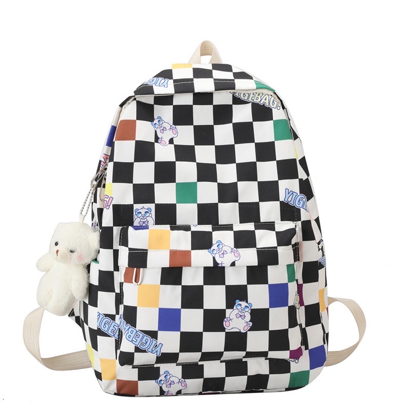 Balo kẻ caro unisex cho nam nữ ulzzang phong cách Hàn Quốc  kiểu dáng mới Fumiao