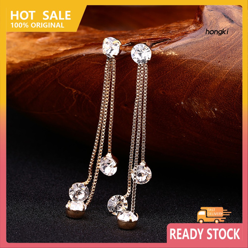 Bông Tai Dáng Dài Đính Đá Lấp Lánh Thời Trang Cho Nữ