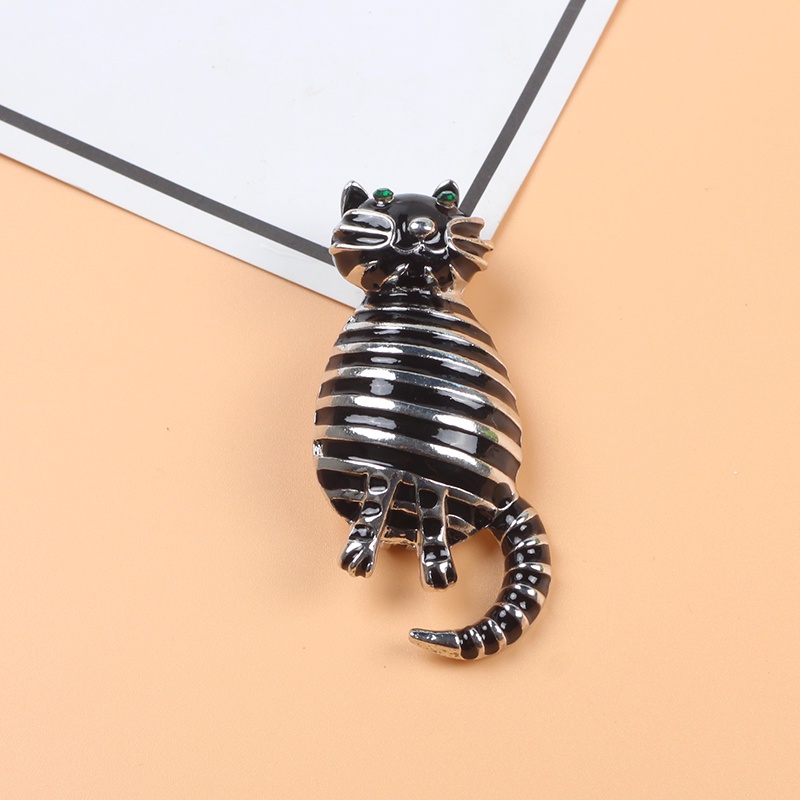 Ghim Cài Áo Hình Chú Mèo Mập Mạp Đính Đá Opal Nhân Tạo Màu Trắng / Đen Dễ Thương Thời Trang Cho Nữ