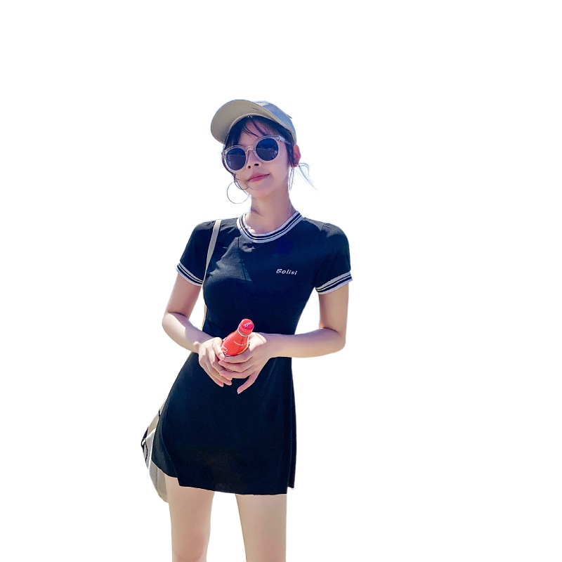 Bộ Đồ Bơi Áo Tay Ngắn Phối Chân Váy Đen Thời Trang Quyến Rũ Cho Nữ