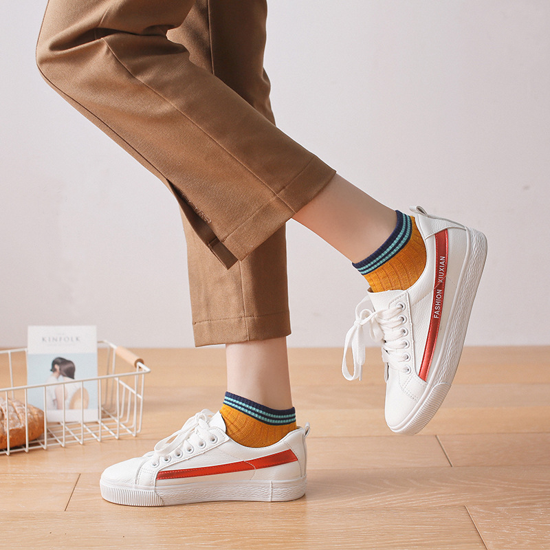 Vớ vải cotton cổ thấp chống trượt họa tiết kẻ hai sọc dành cho học sinh