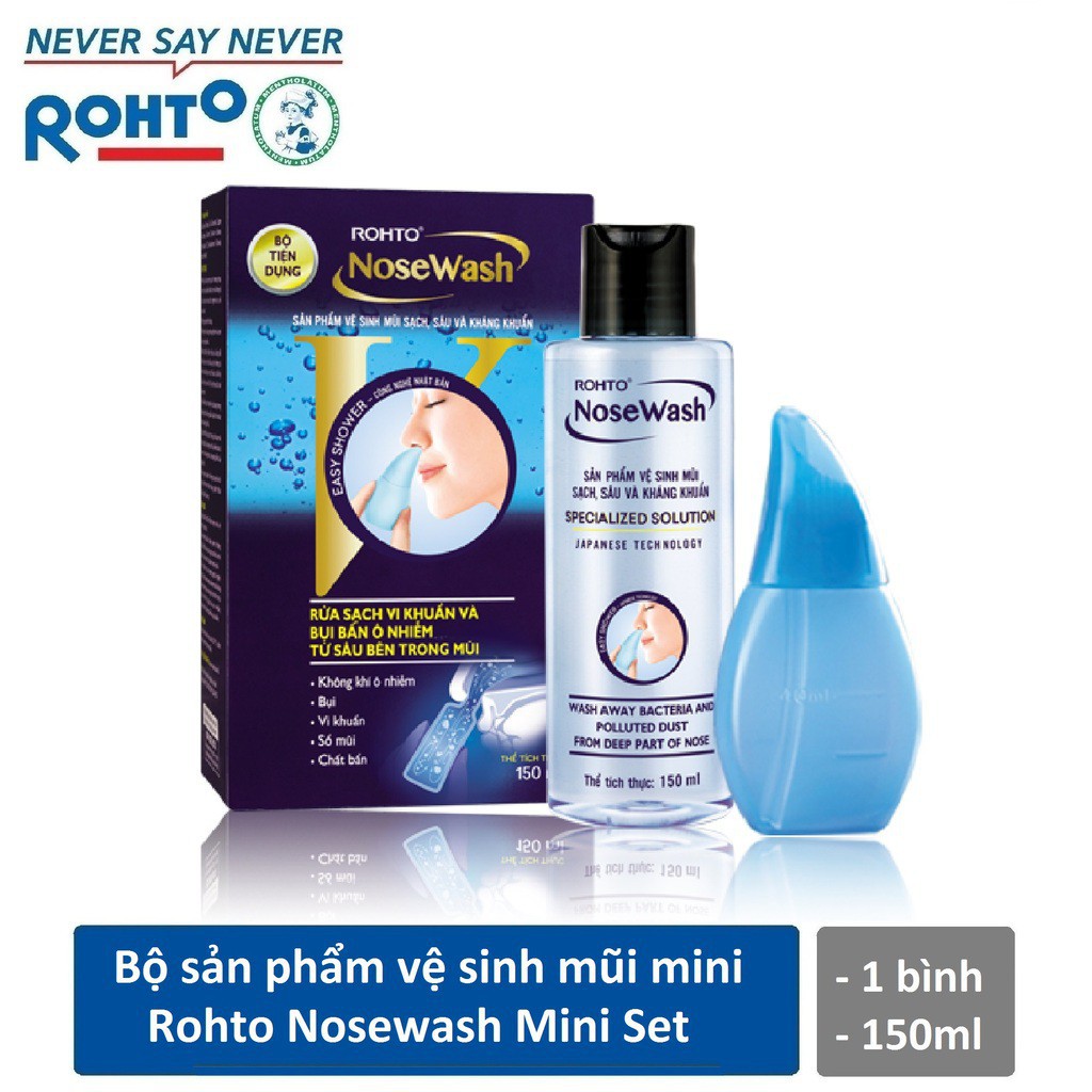 Bộ Tiện Dụng Vệ Sinh Mũi Rohto NoseWash miniset (1 Bình Vệ Sinh Mũi Easy Shower Và 1 Bình Dung Dịch 150ml)